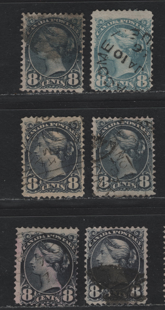 Lot 337 Canada (C)#44a-b 8c Light Blue - Slate , 1888-1897 Small Queen Issue, 6 Good/Fine Used Singles, Selection of Very Good & Fine Used Singles, Unchecked As To Specific Papers & Perfs, Though Most Appear To be 2O-H & 2O-LL.