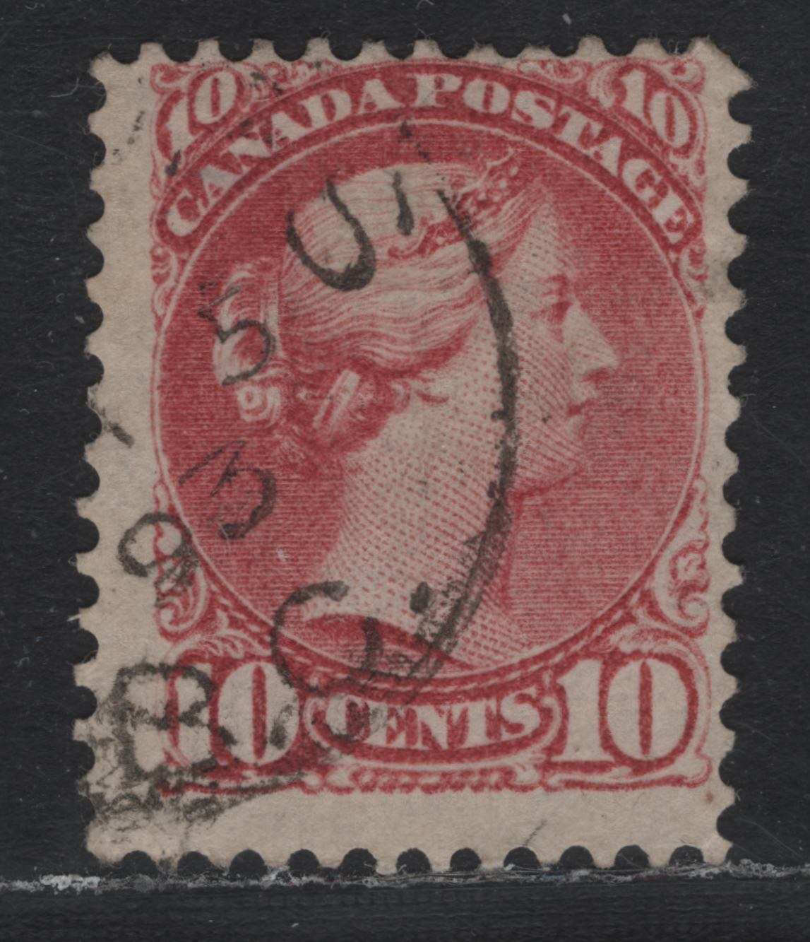 Lot 348 Canada #45vi 10c Dull Rose , 1888-1897 Small Queen Issue, A Fine Used Single, Second Ottawa Printing, MG-I Paper, Perf 12.1, 1893 BC Cancel, Unpriced In Unitrade.