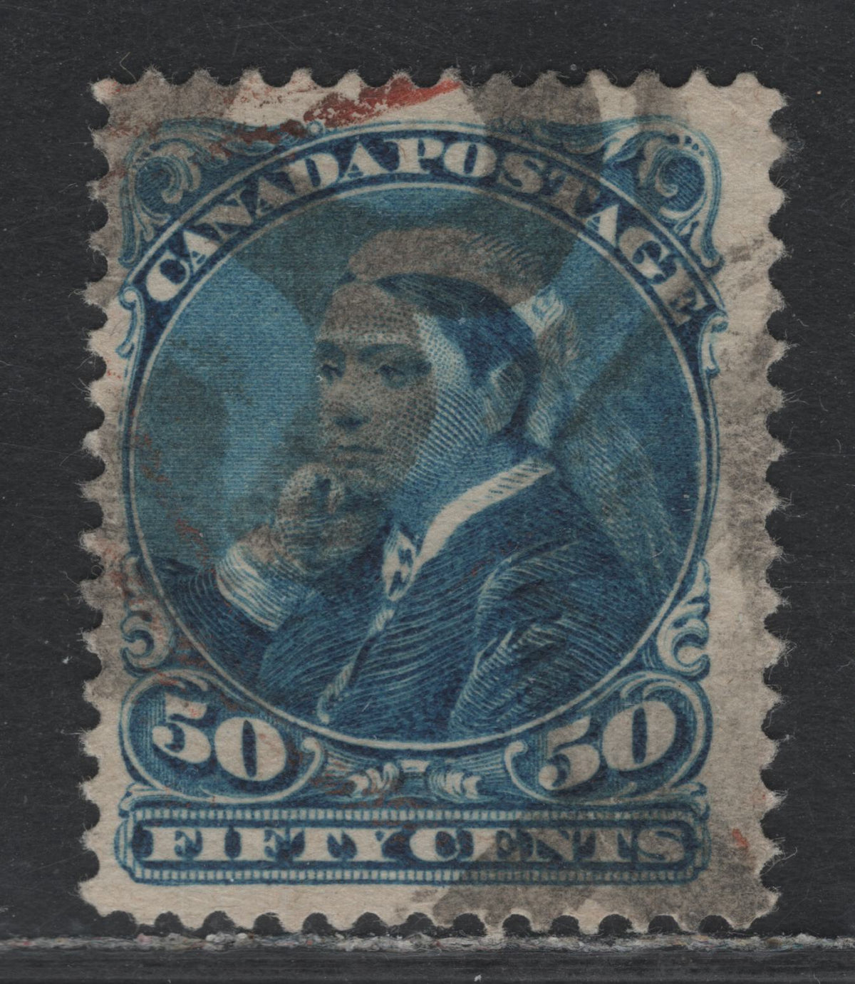 Lot 358 Canada #47 50c Blue , 1888-1897 Small Queen Issue, A Very Good Used Single, Second Ottawa Printing, 2O-J Paper, Perf 12x12.1, 'R" Registered Cancel, Light Corner Crease At UR.