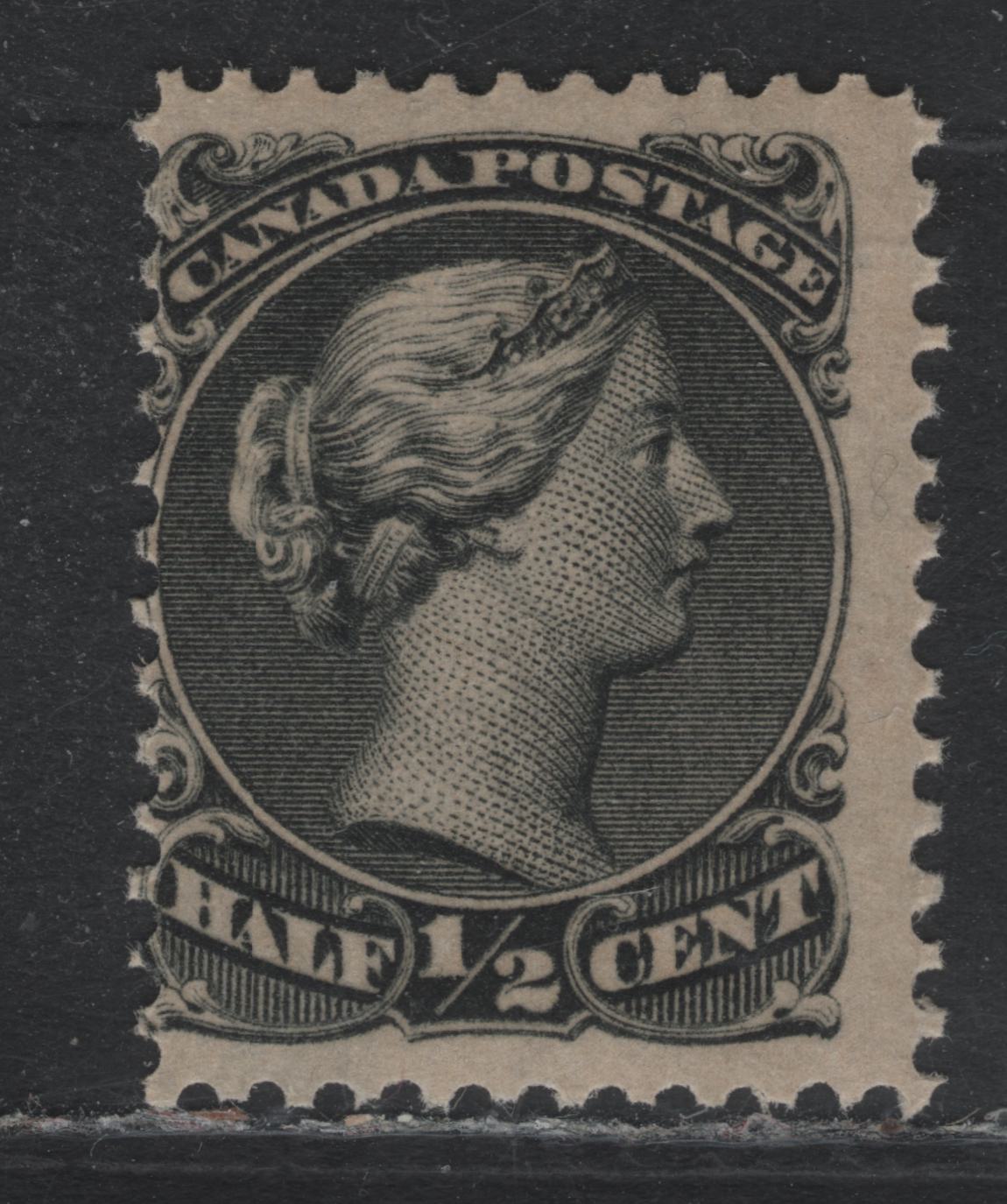 Lot 360 Canada #21i 1/2c Jet Black , 1868-1876 Large Queen Issue, A VGNH Single, Mid Montreal Printing, Thicker Paper (MM-G), Perf 11.9x12.1.