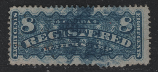 Lot 375 Canada #F3 8c Dull Blue , 1875-1896 Registration Issue, A Very Good Used Single, Paper MM-Y, Blue Cork Cancel, Perf 11.9x12.