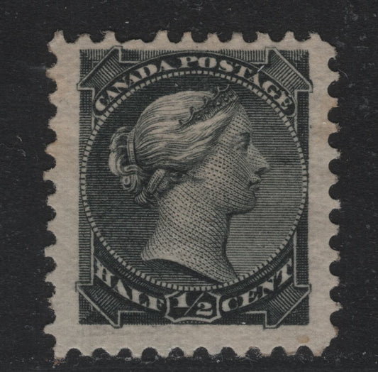 Lot 376 Canada (C)#34 1/2c Black , 1870-1893 Small Queen Issue, A FOG Single, Late Montreal Printing, MM-B Paper, Perf 12.2.