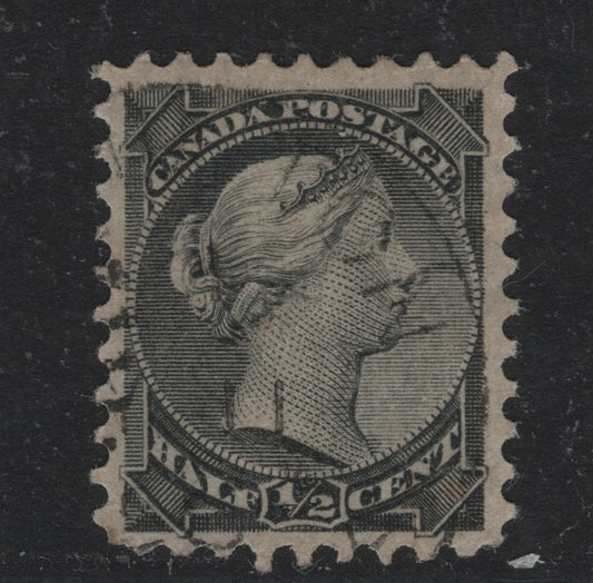 Lot 377 Canada #34i 1/2c Gray Black , 1870-1893 Small Queen Issue, A Very Fine Used Single, Late Montreal Printing, Paper MG-E, Perf 12.1.