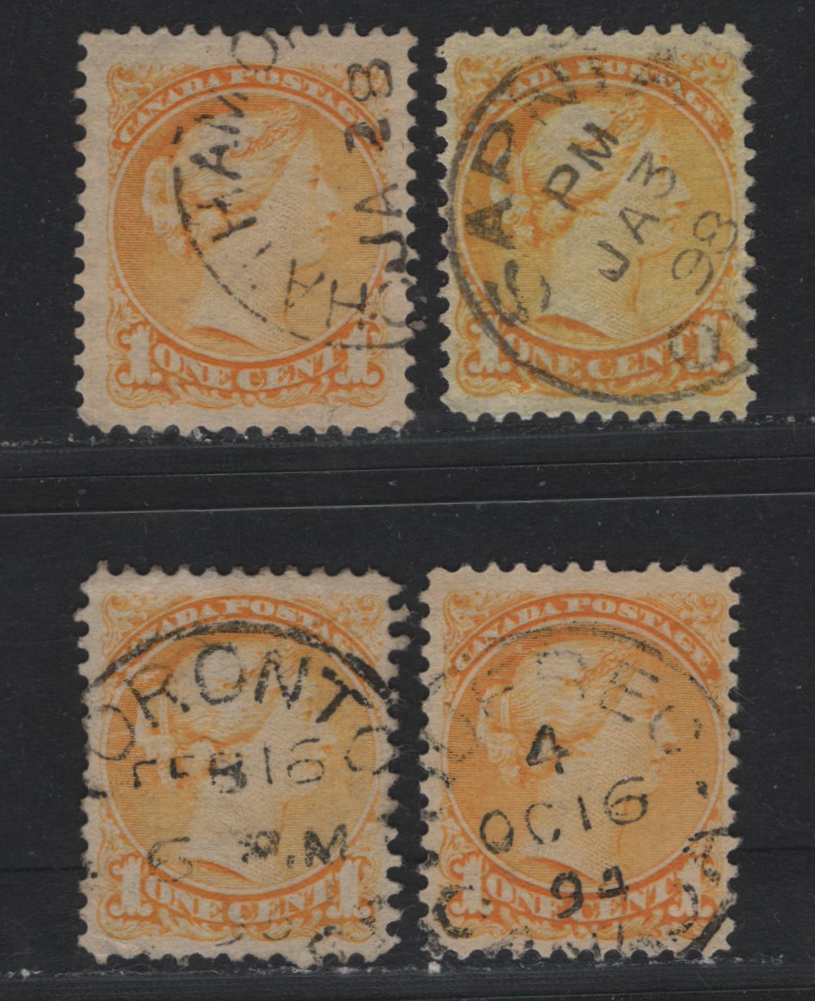 Lot 384 Canada (C)#35 1c Deep Lemon Yellow - Yellow , 1870-1893 Small Queen Issue, 3 Very Fine Used Singles, Second Ottawa Printings, SON Cancels From Ontario & Quebec, Unchecked As To Specific Papers & Perfs.