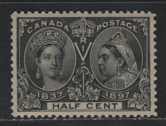 Lot 301 Canada #50 1/2c Black , 1897 Diamond Jubilee Issue, A SUPOG Single, ABN-U Paper, Perf 11.9, Nearly Perfectly centered, NH Except For A Small Gum Disturbance In Upper Left Corner.