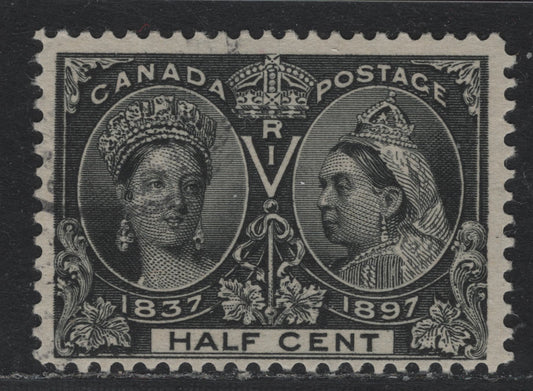 Lot 304 Canada #50 1/2c Black , 1897 Diamond Jubilee Issue, A Fine Used Single, ABN-U Paper, Perf 12, Nice, Light Cancel.