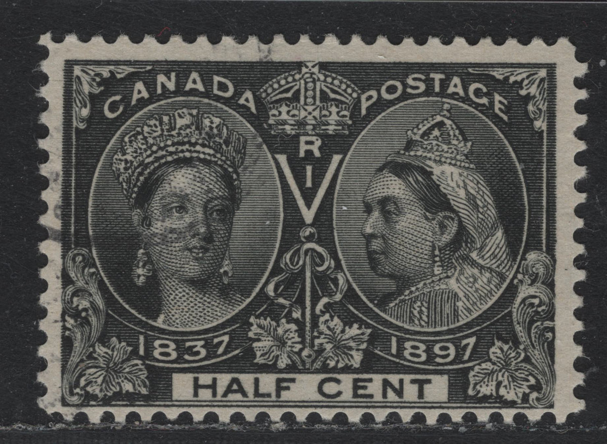Lot 304 Canada #50 1/2c Black , 1897 Diamond Jubilee Issue, A Fine Used Single, ABN-U Paper, Perf 12, Nice, Light Cancel.