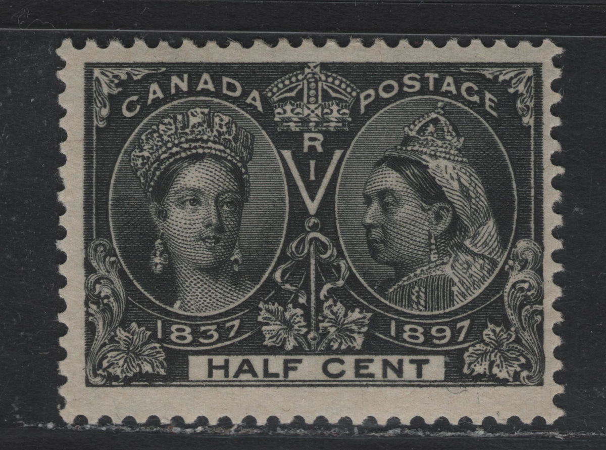 Lot 304A Canada #50 1/2c Intense Black , 1897 Diamond Jubilee Issue, A Fine Used Single, ABN-V Paper, Perf 11.9x11.8, Natural Gum Skip, Horizontally Across The Back.