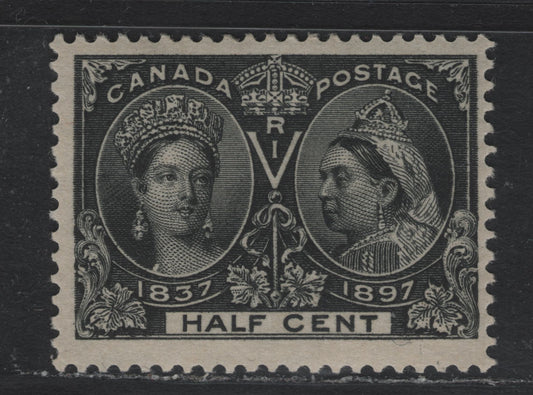 Lot 304A Canada #50 1/2c Intense Black , 1897 Diamond Jubilee Issue, A Fine Used Single, ABN-V Paper, Perf 11.9x11.8, Natural Gum Skip, Horizontally Across The Back.