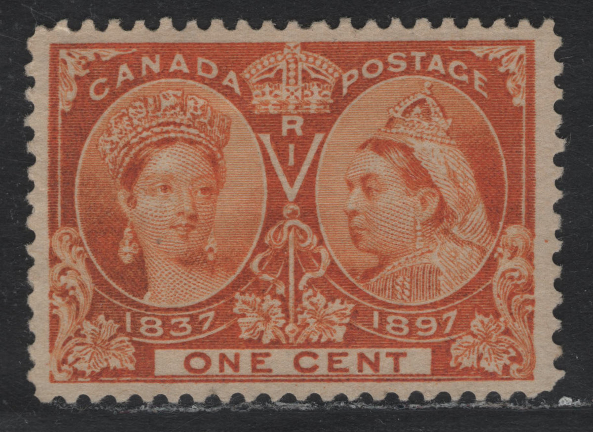 Lot 309A Canada #51 1c Brownish Orange (Oxidized Orange) , 1897 Diamond Jubilee Issue, A VFOG Single, ABN-V Paper, Perf11.9x11.85, Partial OG.