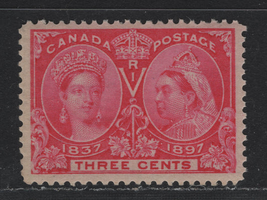 Lot 315 Canada #53i 3c Light Aniline Rose , 1897 Diamond Jubilee Issue, A VFNH Single, ABN-V Paper, Perf 12, Nicely Centered & Fresh VF Mint Example.