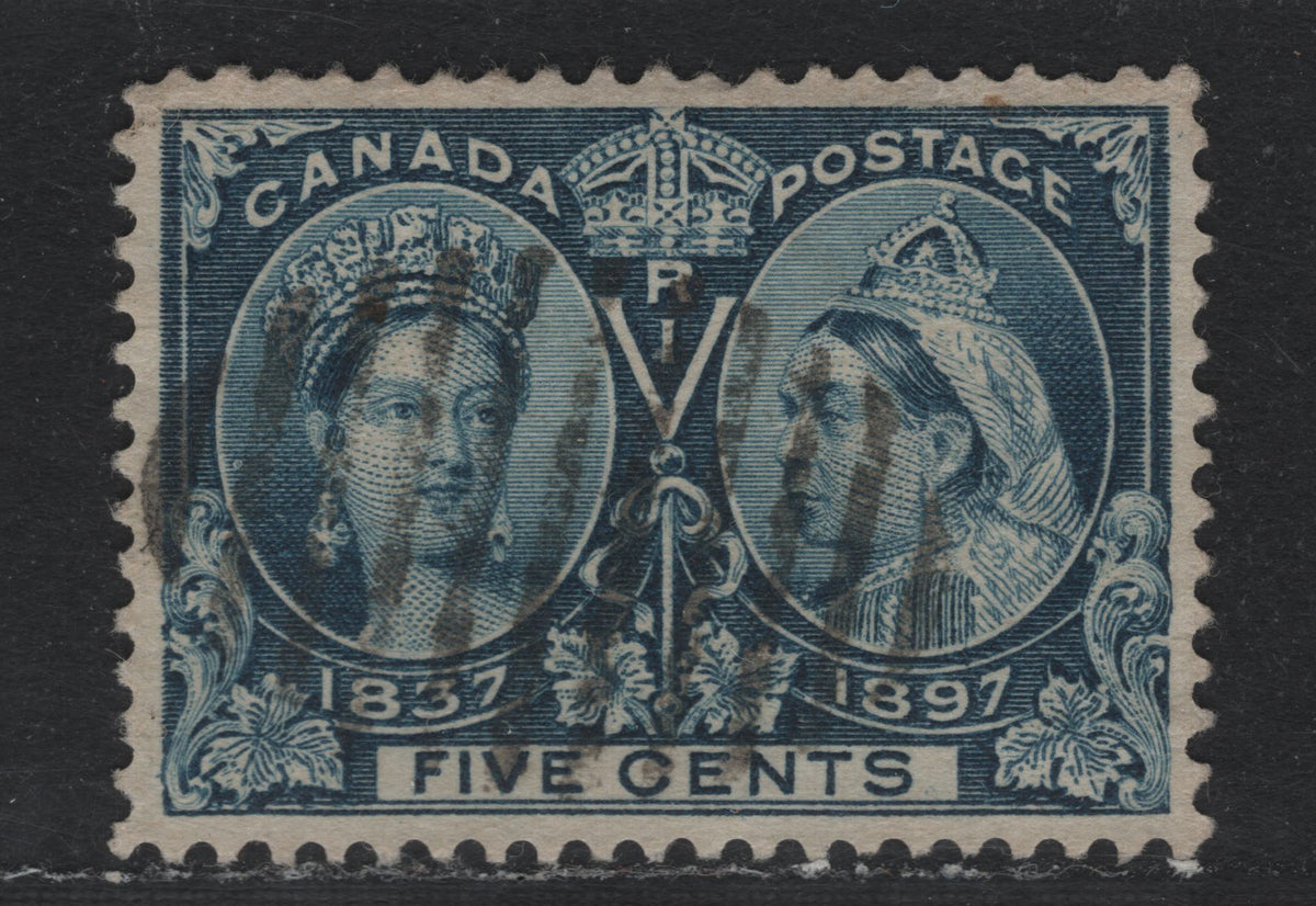 Lot 322 Canada #54i 5c Prussian Blue , 1897 Diamond Jubilee Issue, A Very Fine Used Single, ABN-V Paper, Perf 11.9x12, Clear Strike Of 11-bar Oval Grid Cancel.