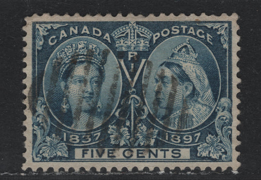 Lot 322 Canada #54i 5c Prussian Blue , 1897 Diamond Jubilee Issue, A Very Fine Used Single, ABN-V Paper, Perf 11.9x12, Clear Strike Of 11-bar Oval Grid Cancel.
