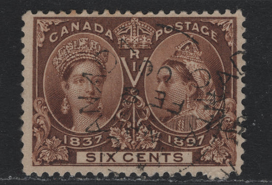 Lot 327A Canada #55 6c Dark Yellow Brown , 1897 Diamond Jubilee Issue, A Fine Used Single, ABN-W Paper, Perf 12x11.9, February 8 1900 Ottawa CDS Cancel.