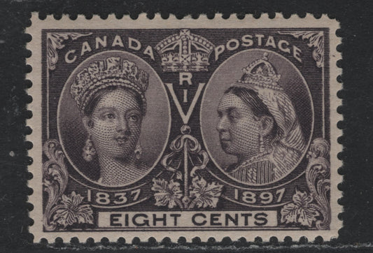 Lot 328A Canada #56 8c Blackish Violet , 1897 Diamond Jubilee Issue, A VFOG Single, ABN-U Paper, Perf 11.9, Only 200,000 of This Value Was Printed.