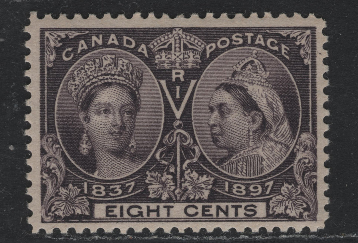 Lot 328A Canada #56 8c Blackish Violet , 1897 Diamond Jubilee Issue, A VFOG Single, ABN-U Paper, Perf 11.9, Only 200,000 of This Value Was Printed.