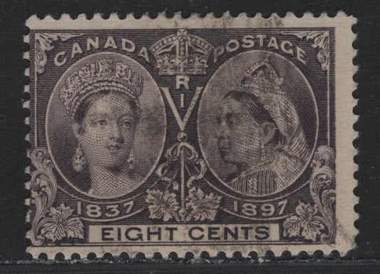 Lot 329A Canada #56 8c Ligher Blackish Violet , 1897 Diamond Jubilee Issue, A Very Good Used Single, ABN-V Paper, Perf 12x11.9, Light Smudge Cancel.