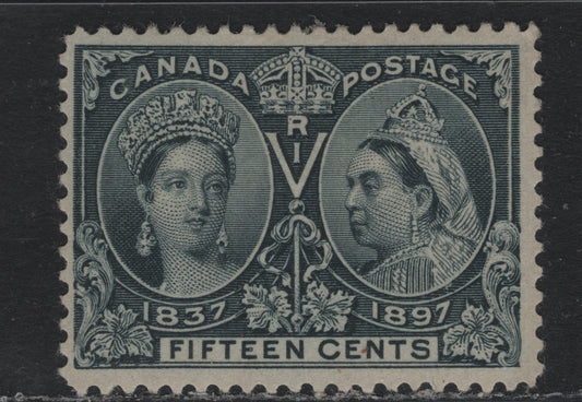 Lot 332A Canada #58 15c Blackish Blue , 1897 Diamond Jubilee Issue, A FOG Single, ABN-AAAA Paper, Perf 12x11.8, Scarce, As Only 100,000 Were Issued.