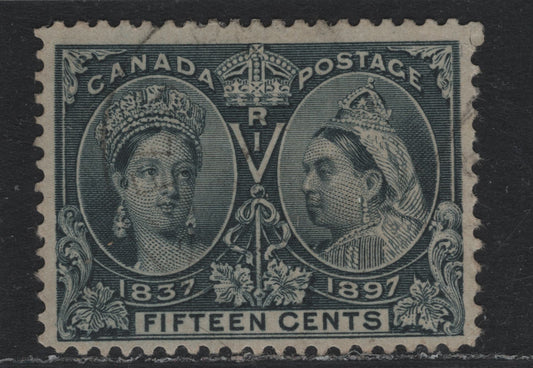 Lot 333 Canada #58 15c Blackish Blue , 1897 Diamond Jubilee Issue, A Very Fine Used Single, ABN-W Paper, Perf 11.9x12, Scarce, As Only 100,000 Were Issued.
