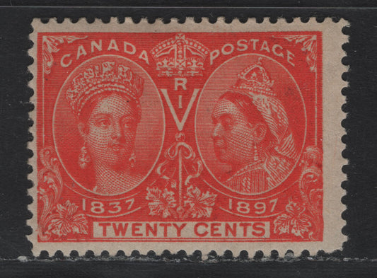 Lot 335 Canada #59i 20c Deep Vermillion , 1897 Diamond Jubilee Issue, A FOG Single, ABN-W Paper, Perf 12x11.9