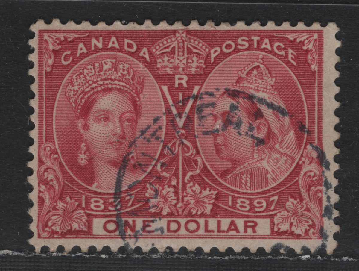 Lot 340 Canada #61 $1 Lake , 1897 Diamond Jubilee Issue, A Fine Used Single, ABN-AAAA Paper, Montreal CDS Cancel, Only 24,900 Were Originally Issued.