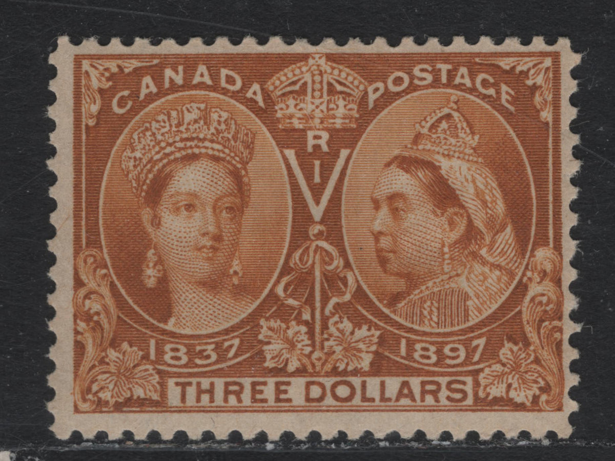 Lot 341B Canada #63 $3 Brown Ochre , 1897 Diamond Jubilee Issue, A FOG Single, ABN-W Paper, Perf 12x11.9, Scarcest Of The Dollar Values, With Only 13,500 Issued.