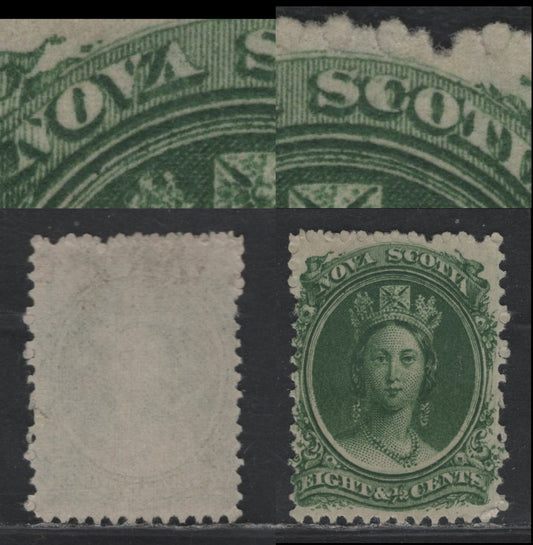 Lot 344 Nova Scotia #11a 8.5c Dark Green , 1860-1863 Queen Victoria Issue, A Fine Unused Single, Cents-P Paper, Perf 12x11.75, Showing Small Marks In The A of Nova & C of Scotia.