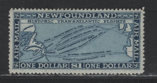 Lot 351 Newfoundland #C11 $1 Blue , 1931 Pictorial Airmail Issue, A VFOG Single, Watermakred, Perf 14.5