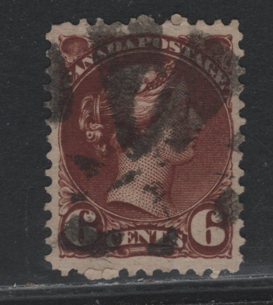 Lot 358 Canada #43 6c Deep Red Brown , 1888-1897 Small Queen Issue, A Very Fine Used Single, 2nd Ottawa Printing, Opaque Wove Paper With Coarse Horizontal Mesh, Unchecked As to Perf, Cork Cancel.