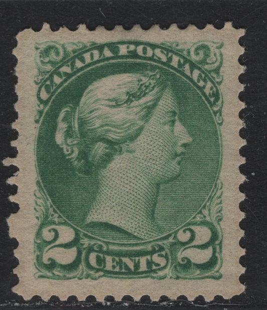 Lot 387 Canada #36i 2c Grass Green , 1870-1893 Small Queen Issue, A Fine OG Single, 2nd Ottawa Printing, Newsprint Paper, Perf 12x12.2.