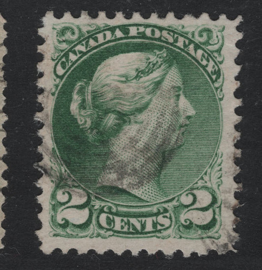 Lot 397 Canada #36e 2c Green , 1870-1893 Small Queen Issue, A Fine Used Single, Montreal Printing, Opaque Horiz Wove Paper, Unchecked As to Specific Type, Perf 11.75x12 With Target Cancel.