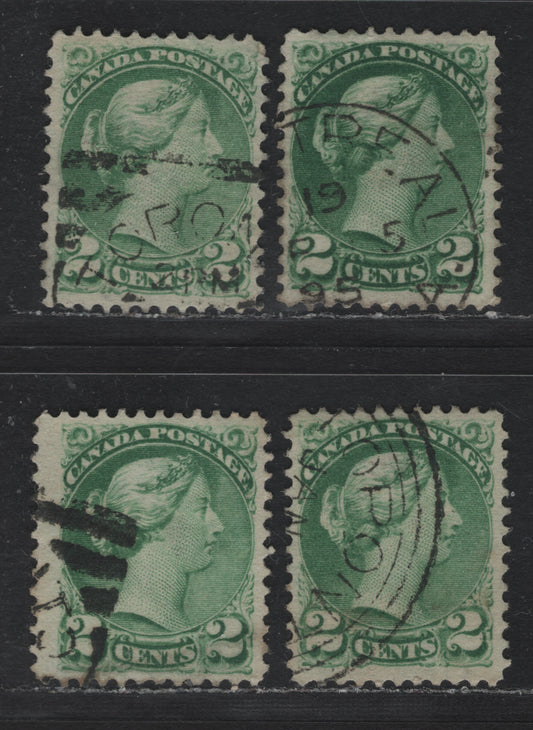 Lot 398 Canada (C)#36i 2c Light Green - Deep Green , 1870-1893 Small Queen Issue, 4 Very Fine Used Singles, 2nd Ottawa Printings, All Slightly Different Shades, Unchecked As To Specific Paper Type & Perf.