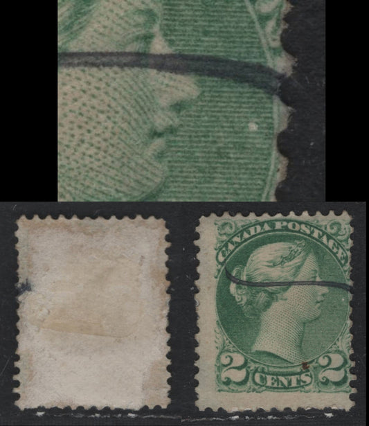 Lot 409 Canada (C)#36 2c Green , 1870-1893 Small Queen Issue, A Fine Used Single, Montreal Printing, Perf 12, Showing White Dot In The Medallion In Front of The Queen's Mouth, Unchecked As to Specific Paper Type.