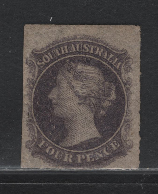 Lot 113 Australia - South Australia SG#27 4d Dull Violet , 1860-1869 Second Roulette Issue, A Fine Unused Single, 4 Intact Roulettes, Left Side Are Inside The Margin, Which Was Trimmed