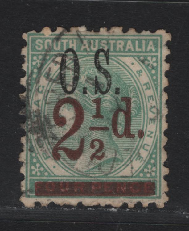 Lot 155 Australia - South Australia SG#O71 2.5d on 4d Green , 1891-1895 Surcharged issue, A Very Fine Used Single, Perf 10, Overprinted OS
