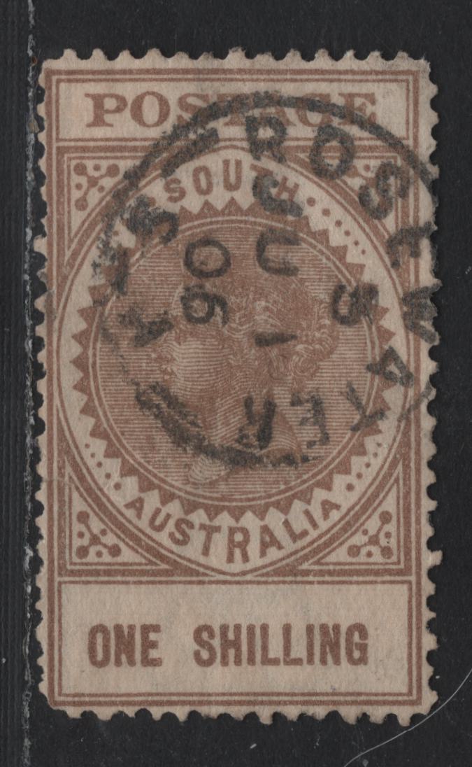 Lot 167A Australia - South Australia SG#288 1/- Brown , 1904-1911 Long Stamps With Thick Postage Issue, A Good Used Single, Inverted Wmk, SON June 1 1906 Rosewater CDS Cancel