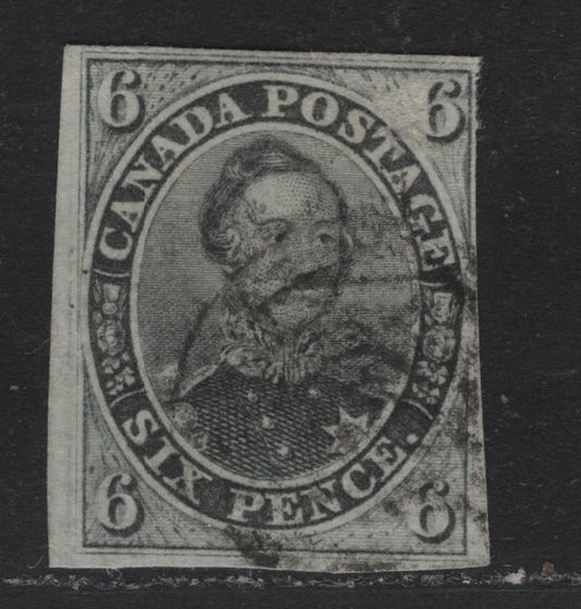 Lot 176 Canada #5 6d Slate Gray , 1852-1857 Pence Issue, A Very Good Used Single, Soft Vertical Wove Paper (Pence-B), 3 Clear To large Margins, Right Margin Clear To Close At UR, Very Light Corner Crease At UL.