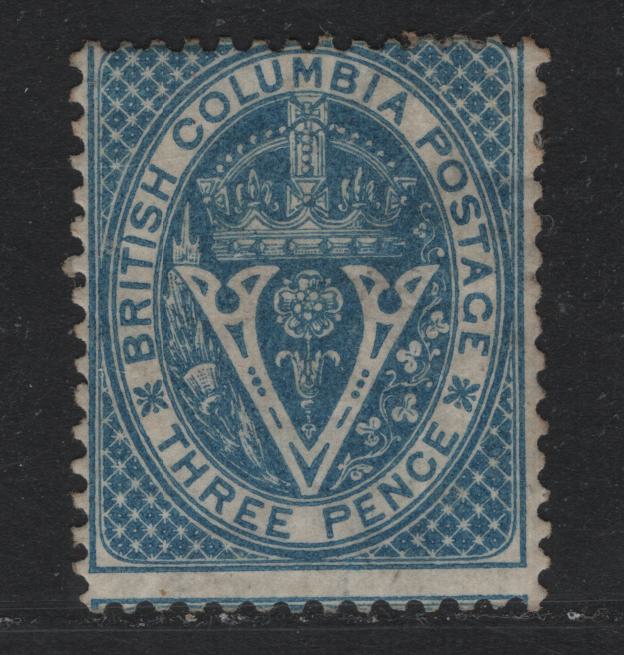 Lot 179 British Columbia #7 3d Blue , 1865 Pence Issue, A Fine Unused Single, Crown CC Wmk