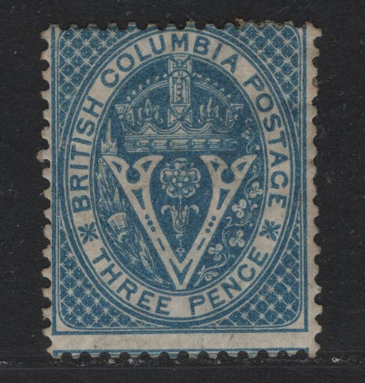Lot 179 British Columbia #7 3d Blue , 1865 Pence Issue, A Fine Unused Single, Crown CC Wmk