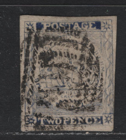 Lot 300 Australia - NSW SG#35c 2d Ultramarine , 1851 Sydney Views Issue, A Very Good Used Single, Vertically Laid Paper, Plate IV, Showing Circle In Center of Each Star, Double Lined, Undated Bale.