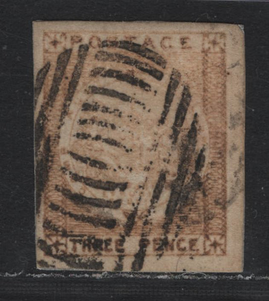 Lot 303 Australia - NSW SG#42 3d Oxidized Yellow Green , 1850-1851 Sydney Views Issue, An Ungraded Used Single, 4 Margin Example With Some Fading & Oxidation, Expertly Rebacked To Hide Several Holes On The Surface Resulting From Severe Thins