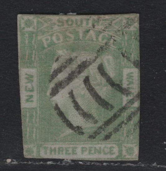 Lot 306 Australia - NSW SG#66 2d Green , 1852 Laureate Issue, An Ungraded Used Single, Medium Bluish Wove Paper, Presentable, With Little to No Margins And A Patched Thin, Acceptable Space Filler.
