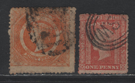 Lot 316 Australia - NSW SG#155, 167a 1d - 8d Dull Red - Red , 1860-1872 Diadem Issue, 2 Good/Very Good Used Singles, Average Perforations & Moderate Cancels, Perf 13