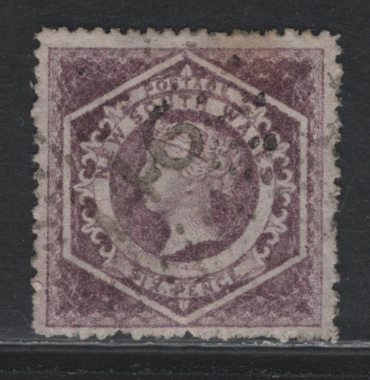 Lot 318 Australia - NSW SG#165 6d Purple , 1860-1872 Diadem Issue, A Very Fine used Single, Wmk 6, Light But Clear Scarce Sunburst cancel #146 For Gunning