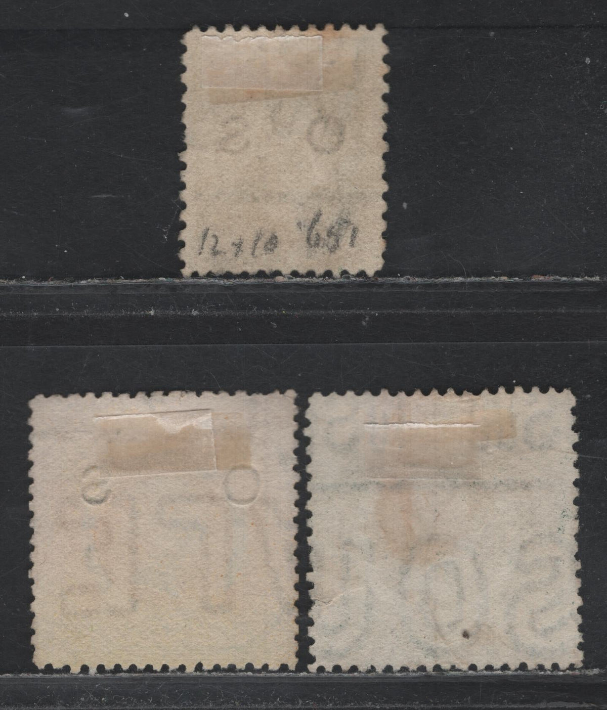 Lot 322 Australia - NSW SG#232, O24b, O32a 5d - 8d Blue Green - Yellow , 1882-1897 Diadem Issue, 3 Fine Used Bottom Sheet Margin Singles, Perf 12x11 (5d), 12x10 (3d) & 12 (8d), Showing Parts Of Double Lined NSW Sheet Margin Wmk