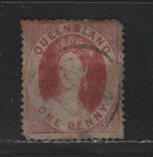 Lot 366 Australia - Queensland SG#12 1d Carmine Rose , 1860-1861 Chalon Heads Issue, A Fine Used Single, Small Star Wmk, Clean Cut Perf 14 At Somerset House