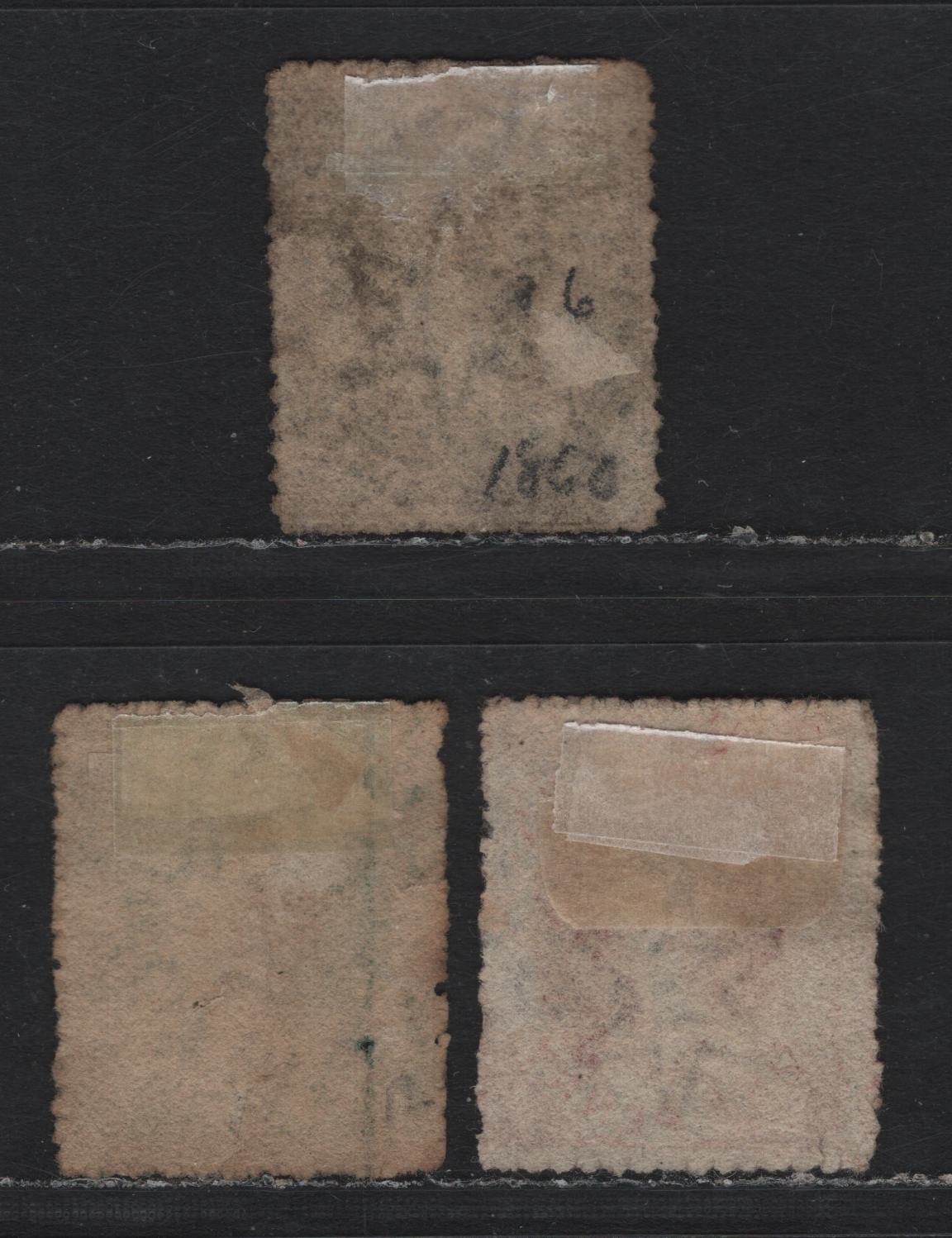 Lot 368 Australia - Queensland SG#14, 16-17 1d - 6d Carmine Rose - Deep Green , 1860-1861 Chalon Heads Issue, 3 Fair/Very Good/Fine Used Singles, Small Star Wmk, #87 & #133 Sunburst Cancels