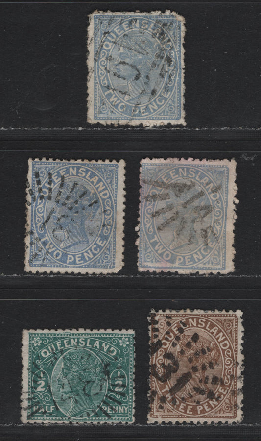 Lot 404 Australia - Queensland SG#185/192 2d - 3d Dull Blue - Brown , 1890 Re-Engraved Second Sideface Issue,  Very Good/Fine Used Singles, Includes #81 Warwick, 131 Gladstone, 491 Montalbion, 148 Thursday Island - William Hooper & 214 Toowoomba