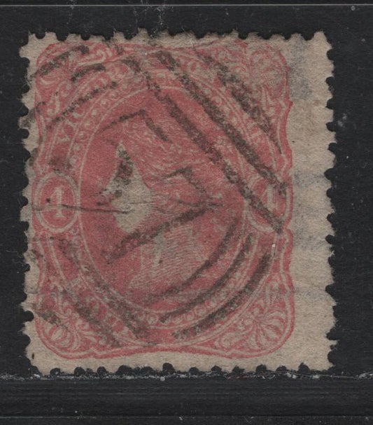Lot 106 Australia - Victoria SC#59a(SG#92) 4d Rose Pink, 1860-1866 Beaded Ovals Issue,Wmk Words Of Value, A Fine Used Single Wmk Four Pence, Clear #57 Barred Numeral Cancel For Kilmore