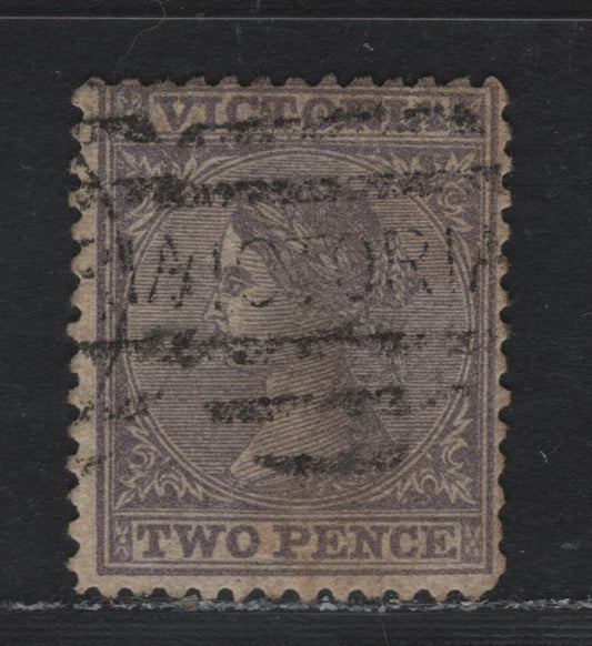 Lot 114 Australia - Victoria SC#90(SG# 155var) 2d Grey Lilac, 1867-1870 Queen Victoria Emergency Printings, A Fine Used Single Watermarked Double Lined 4, Perf 12 1/2 Instead Of listed 13 Comb.